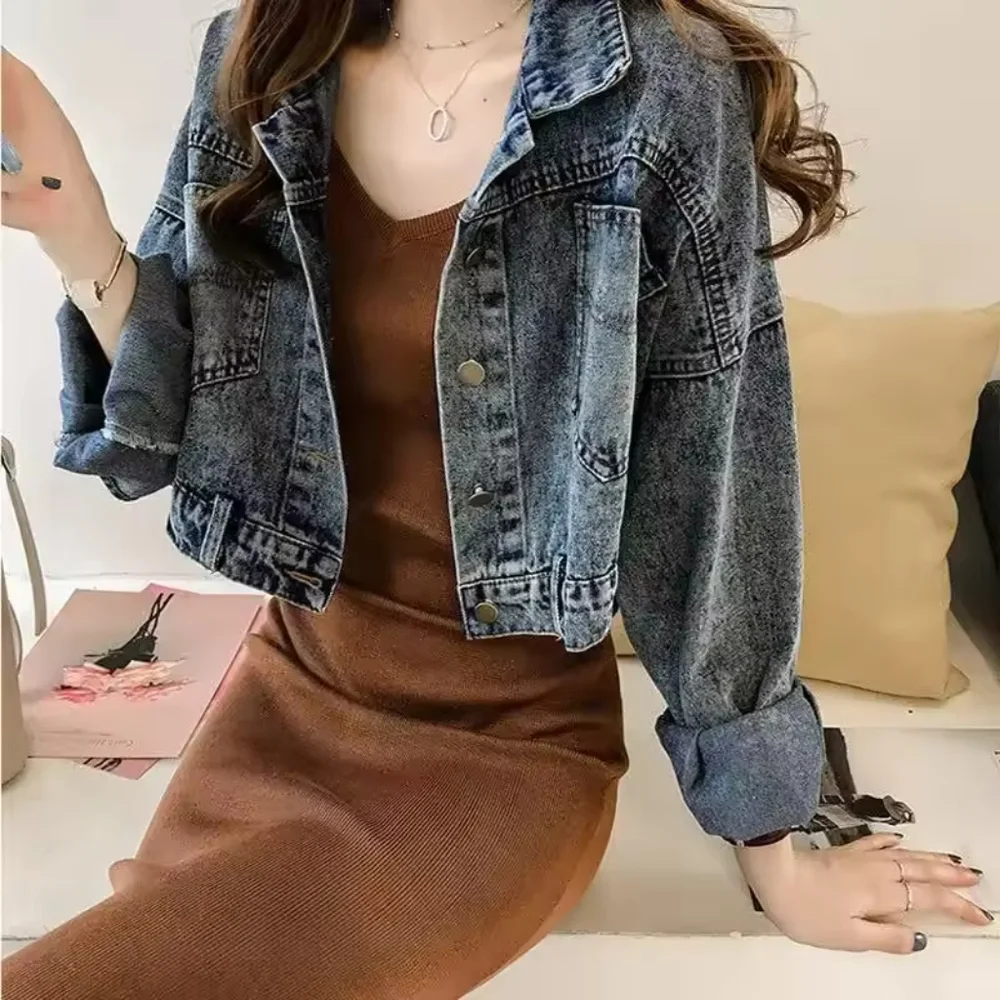 Vintage Reversible Cropped Denim Jacket with Back Button Detail Size L - Picture 3 of 7